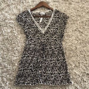 Brown/Tan/ lace/ flower patterned short sleeve blouse, Street One, Eur38/Us8,